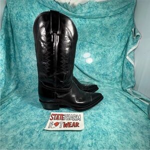 El General Black Leather Cowboy Boots Pointed Toe Mexico Leather Sole Men’s 8